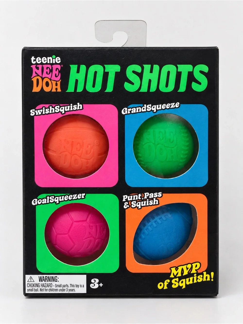 Hot Shots Squeeze Ball Set - Pink, Orange, Green, Blue